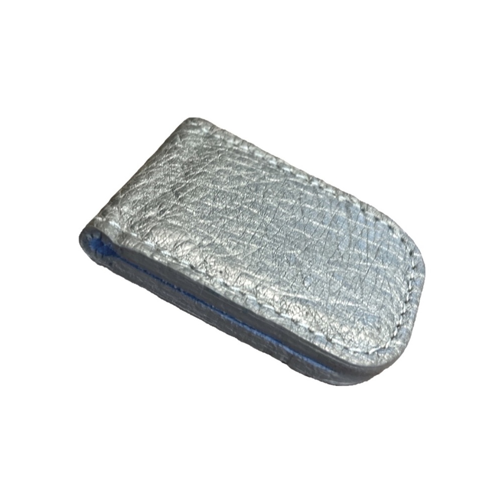 New, Italian Textured Leather Magnetic Money Clip,Gunmetal w/Blue Suede Interior